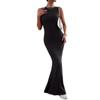 Women's Sleeveless Maxi Dress Crew Neck Slim Fit Textured Long Elegant Casual Dress