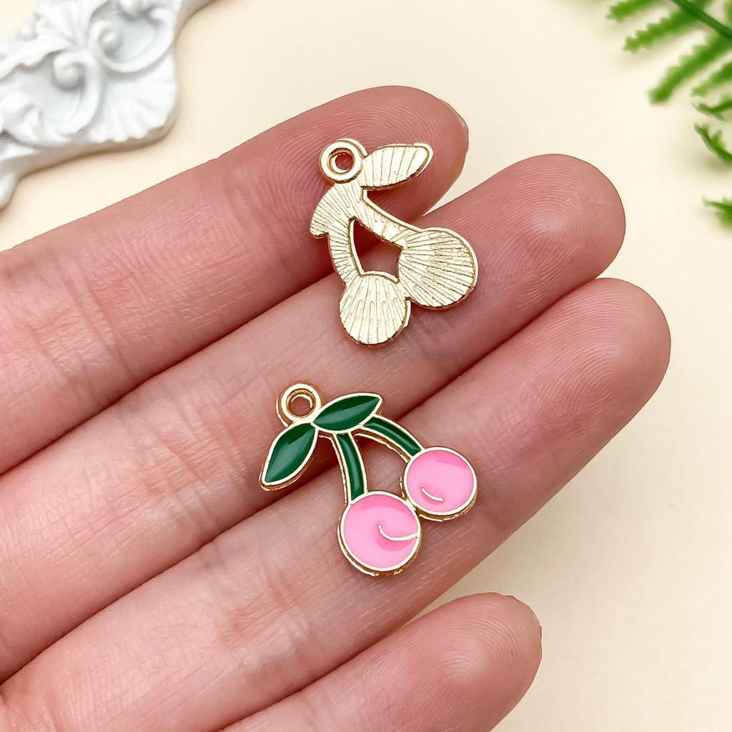 Rose Red Cherry Strawberry Drip Oil Alloy Accessories: Sweet Girlish Heart Earrings and Necklace Pendants.