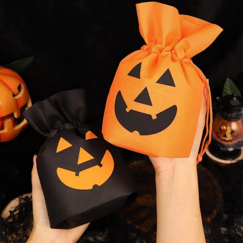 2pcsHalloween Pumpkin Gift Bags Holiday Party Candy Bags Snacks Chocolate Cookie Bags Gift Drawstring Packaging Bags