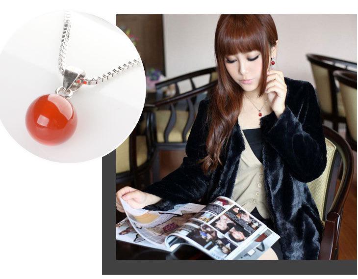 Sterling Silver Agate Pendant Necklace - Fashionable Simple Gift for Girlfriend, Christmas Luxury Jewelry Clavicle Chain