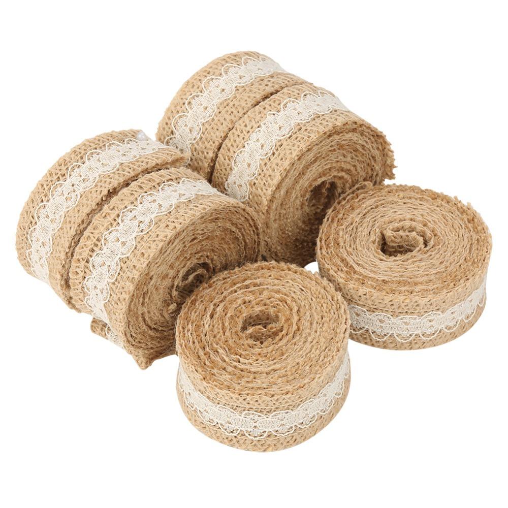 6pcs 2M/Roll Burlap Rolls White Lace Rustic Style Jute Burlap Ribbon Yellow Jute Decorative Ribbon Burlap Lace Ribbon