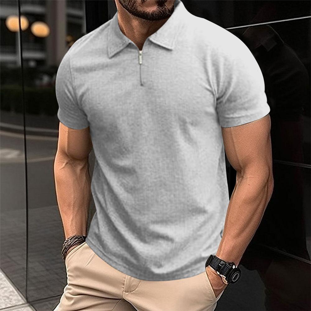 Summer Polo Shirt New Knit Shirt Half Zipper Solid Color Short Sleeve Men'S Sports Polo Shirt Man