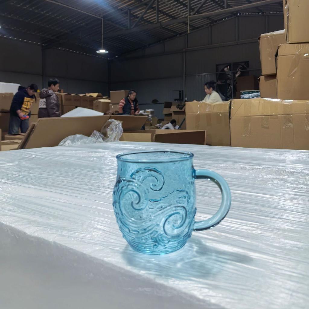 Meerglas Wellen Tasse Handgeblasen Ozeanwelle Glas Kaffeetasse Tasse Texturiertes Meereswellen Design Einzigartiges Glas für Tee, Kaffee, Cocktail