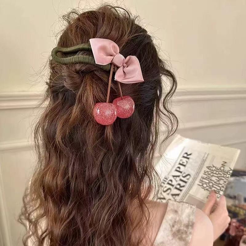 Large Size Cherry Bow Duckbill Hair Clip For Women Exquisite Hair Accessories Temperament The Back Of The Head Hairpin