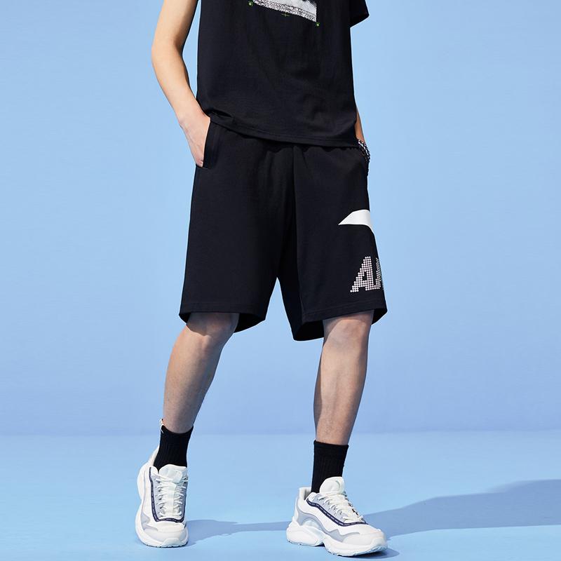 Anta American Vintage Logo Print Knitted Sports Casual Shorts Men Shorts Black 952328310-1