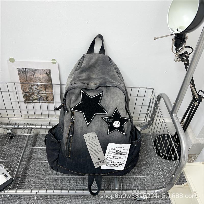 

2025 Gradient Washed Canvas Backpack: Trendy Retro Denim Shoulder Bag for College Students