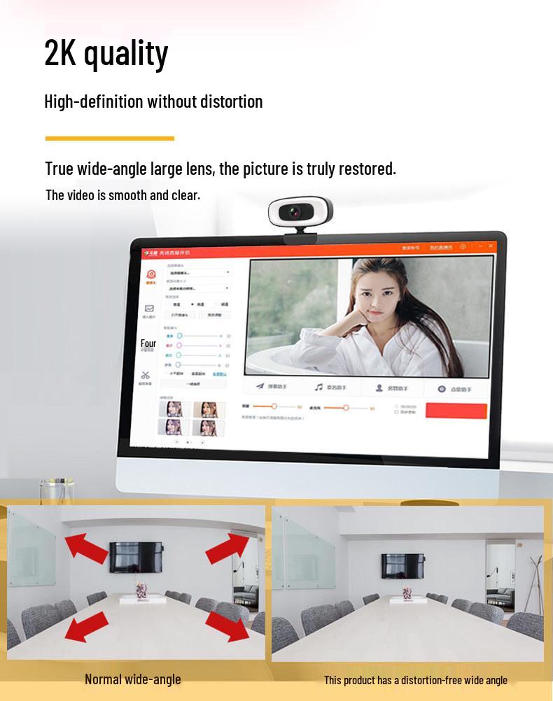 PC Webcam with Microphone, 2K/4K Streaming, USB, Full HD Autofocus, Driver-Free, Ideal for Online Classes