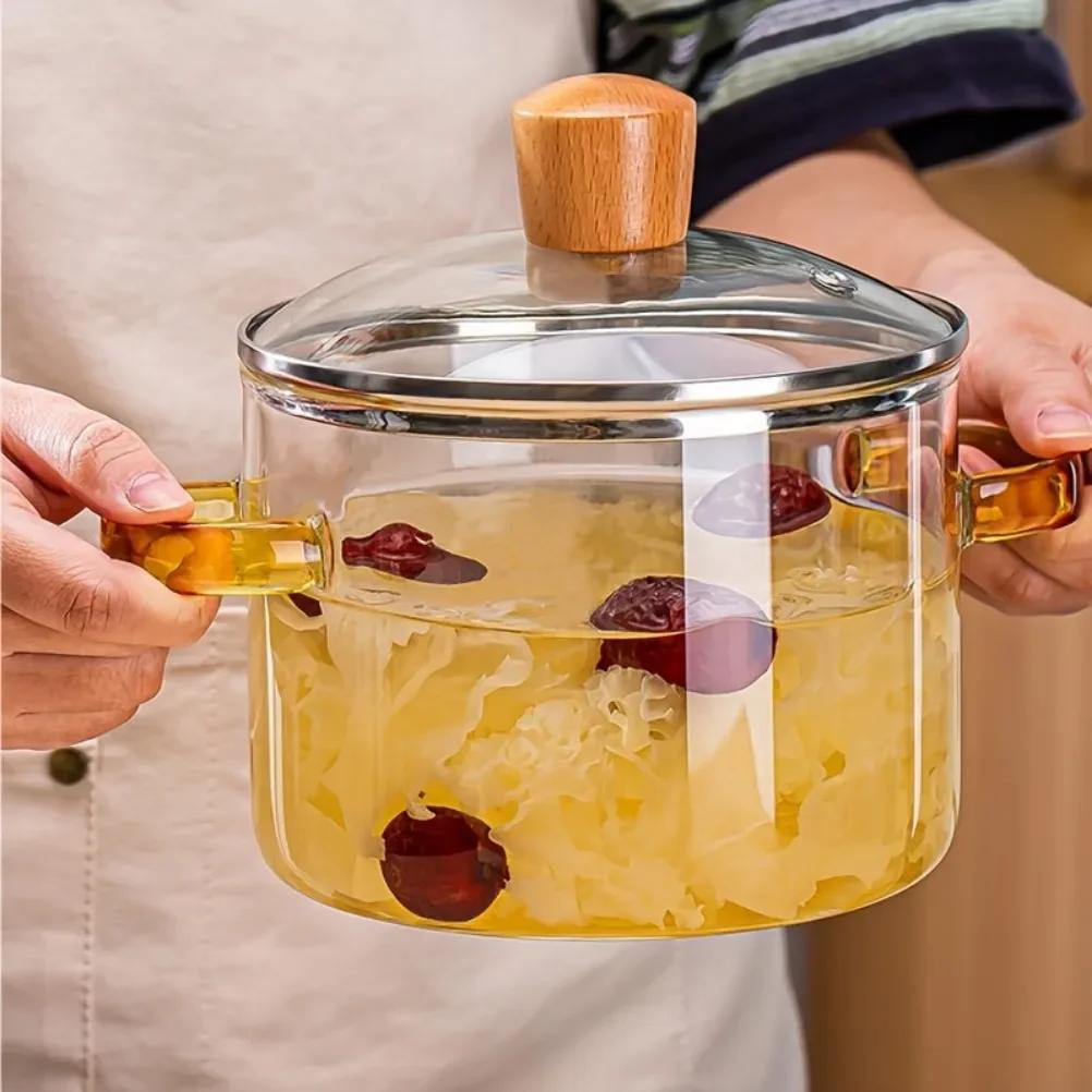 Glass Cooking Soup Pot with Lid Heat-Resistant Borosilicate Glass Cooking Utensils Can Be Used To Cook Soup Milk Instant Noodles