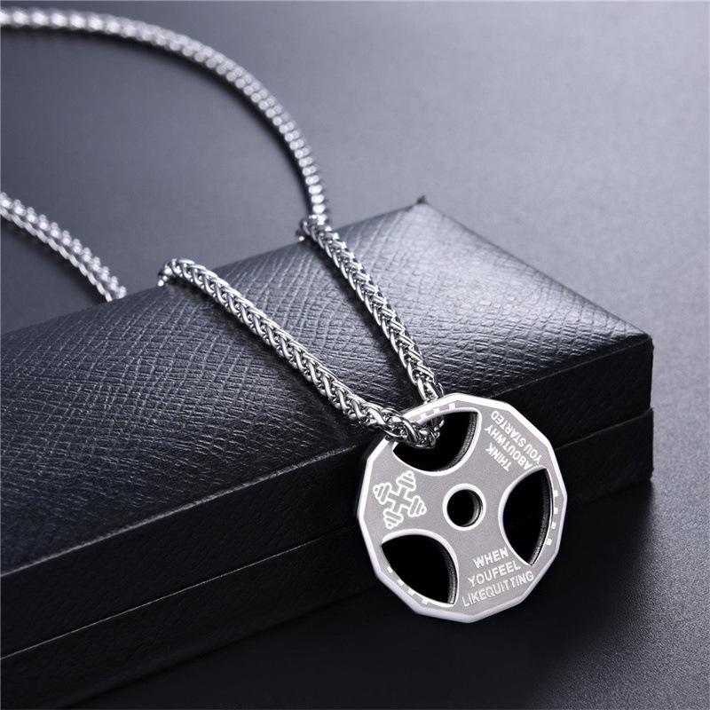Nouvelle Barre d'Haltères Fitness Haltères Disques Accessoires Collier Pendentif Homme Bijoux