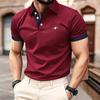 Spring/Summer Color-Blocked Cuff Short-Sleeve Polo Shirt with 3Button Collar—Lightweight, Soft, Outdoor Golf Shirt