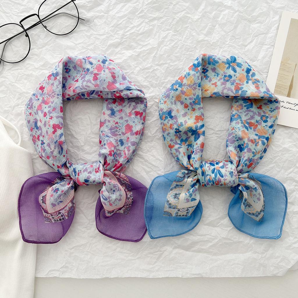 Korean Literary And Versatile Fashion Scarf Spring And Summer Cotton And Linen Small Square Scarf Silk Scarf Femininity Headband Scarf