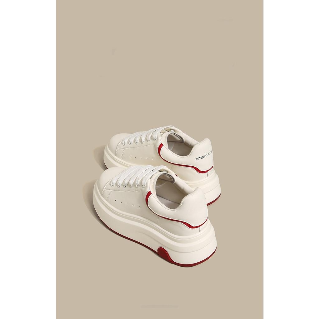 Cowhide Version~ Genuine Leather Thick-soled Heightening McQueen Little White Shoes Women's Spring 2025 Versatile Casual Sports Board Shoes