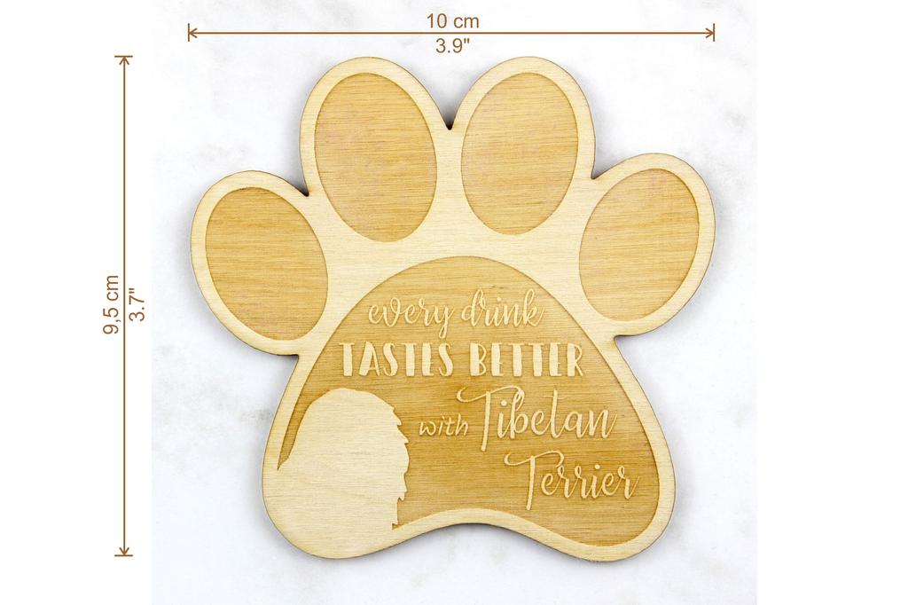 Tibetan Terrier, Tsang Apso, Dokhi Apso - Mug coaster, engraved coaster with dog, gift for dog lover by Art-Dog brand