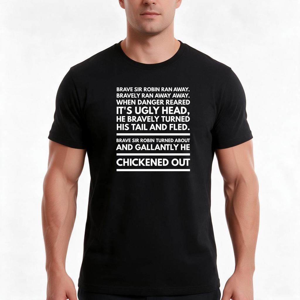 Brave Sir Robin Song He Chickened Out Tshirt Summer Casual Cotton Tee Oversized Streetwear Tops Vintage Graphic Print