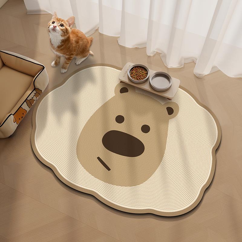 Pet Mat: Water-Absorbent, Leak-Proof Floor Mat for Dogs/Cats, Dirt-Resistant, Anti-Splash, Cartoon Design, Diatomaceous Earth.