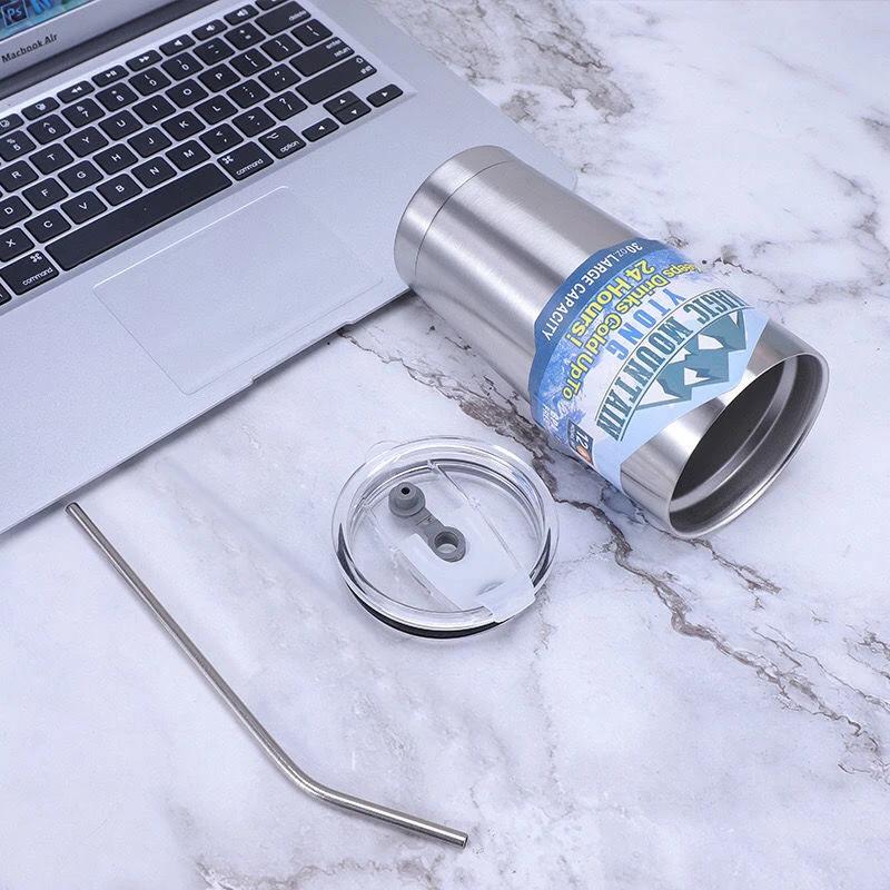 1PC Stainless Steel Freeze Thermos Cup with Straw Ice Coffee Drink Vacuum Insulated Bottle Car Travel Outdoor Mountain Cup