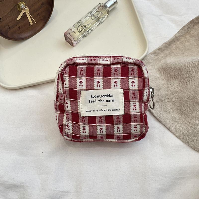 Cherry Lattice Cosmetic Bag Pen Bag Menstrual Bag Makeup Bag Travel Clutch Bag Sundry Storage Bag
