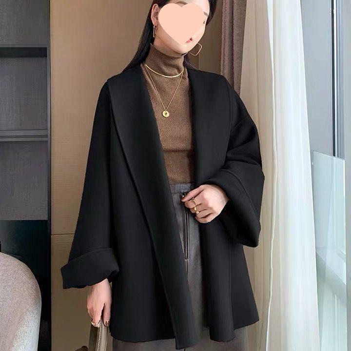 Double-Sided Petite Wool Coat - Bathrobe Style, Korean-Inspired, Waist-Slimming for Women