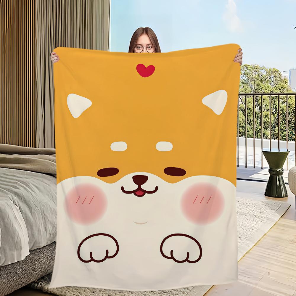 Cute Puppy Corgi Cartoon Dog Funny Face Flannel Warm Comfort Soft Plush Blanket for Sofa Living Room Office Bedroom Travel Gift