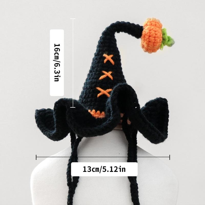 Halloween Pet Witch Costume Set Crochet Pointed Hat With Cloak Bell Decor Holiday Dress Up Outfit for Small Dogs Cats