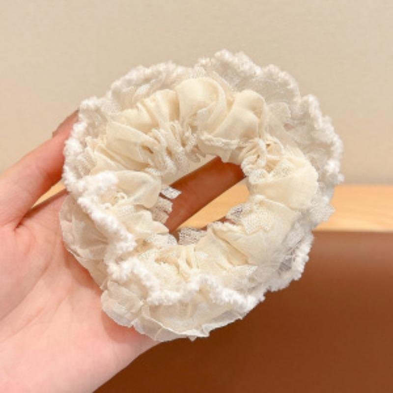 Lace Check Bow Hair Ring Female Cute Sweet Balls Scrunchie Vintage Gentle Hair Accessories