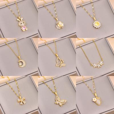 Kadınlar için Trendy 18K Altın Kaplama Zirkonyum Kristal Kolye Paslanmaz Çelik Kolye Kadın Köprücük Kemiği Zinciri Takı Bayan Aksesuarları