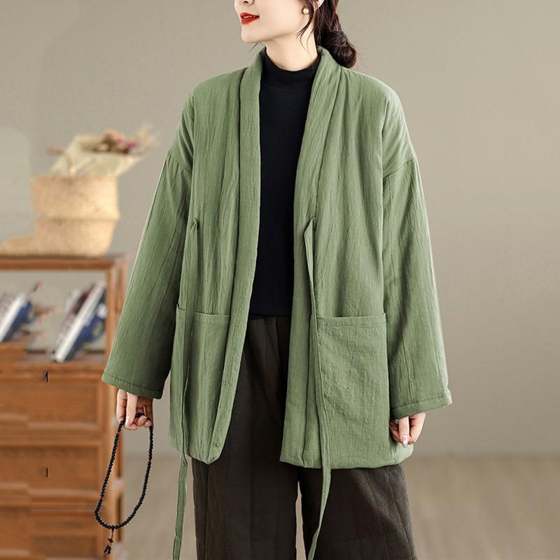 Autumn Spring Winter Cotton Padded Oversized Vintage Outerwears Women Casual Loose Jacket Coat