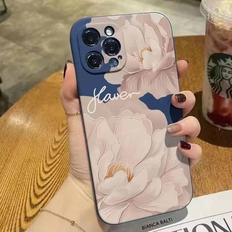 

Elegant Peony Pattern Phone Case For iPhone 17 Pro Max 16 Pro 15 14 13 Mini 12 11 Pro Max 16E 17Air hockproof Soft Cover iPhone 14 Pro синій