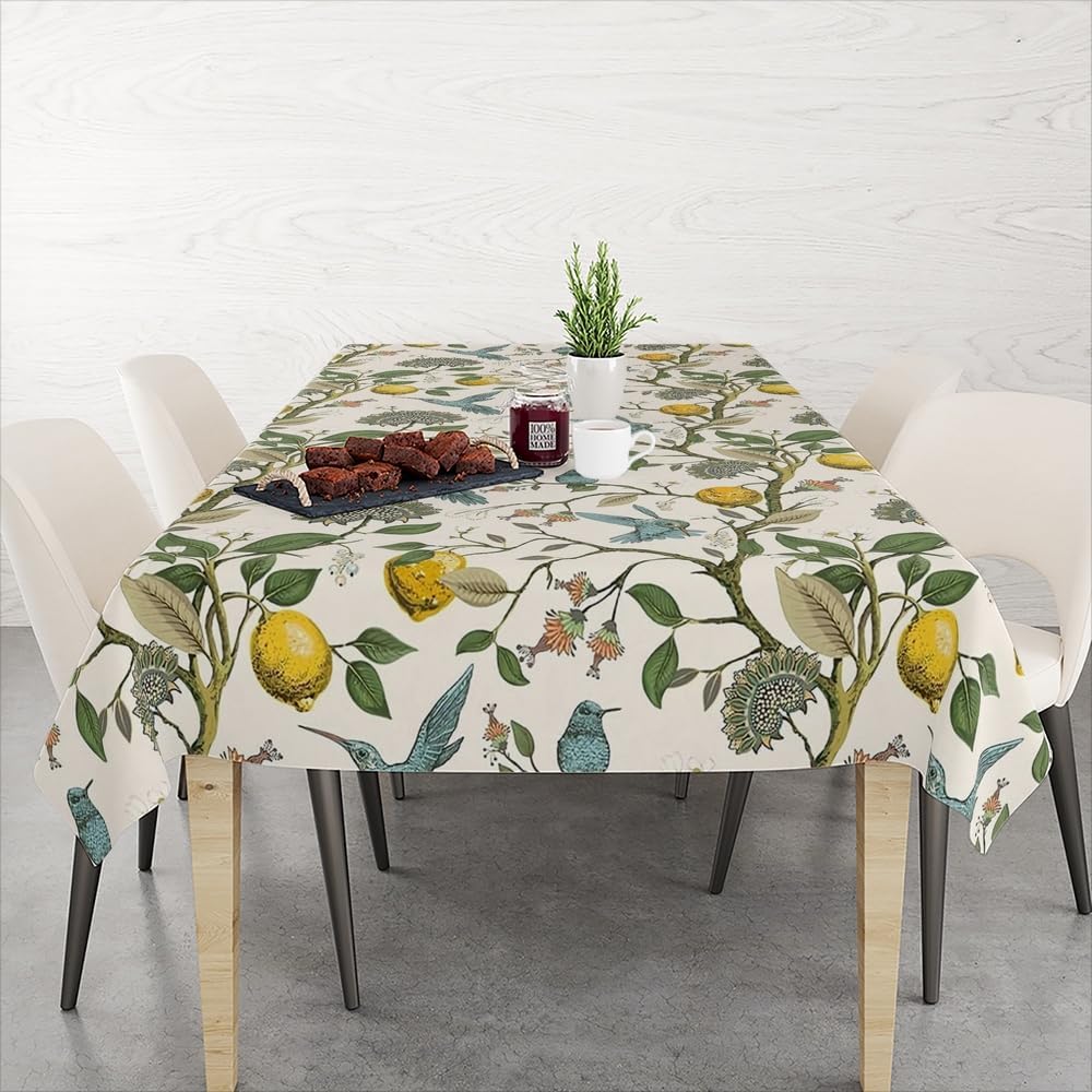 Zitronenbaum Blumenvogel Druck Wasserdichte Tischdecke für Tischdekoration Wiederverwendbare Rechteckige Tischdecken Küche Feiertags-Party-Dekor