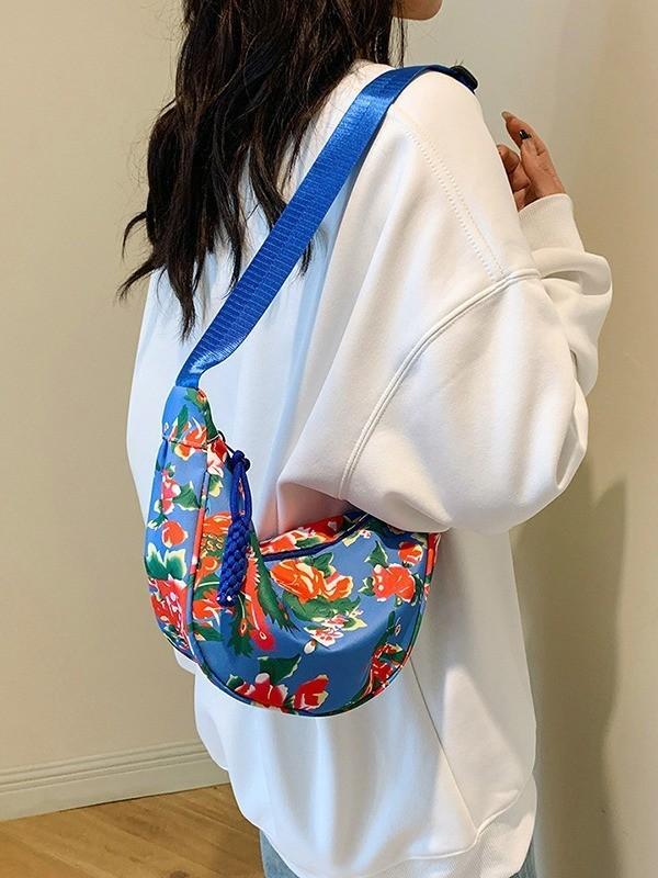 Trendy Floral Oxford Cloth Large Hobo Bag For Women Street Style In 2024