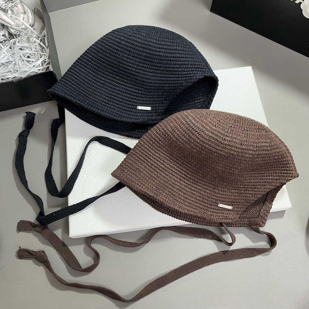 Ni Ni hat women's knitted breathable bucket hat solid color versatile casual sunscreen visor new