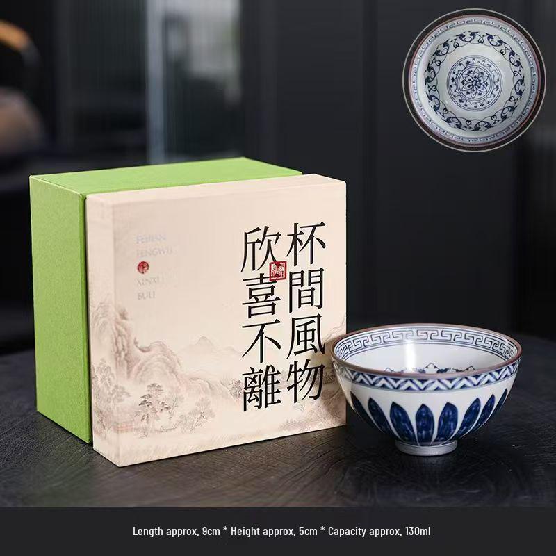 Hand-Painted Blue and White Porcelain Retro Tea Cup