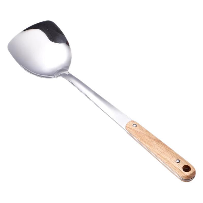Stainless Steel Spatula with Thick Solid Wood Handle Household Cooking Spatula Soup Spoon Soup Spatula and Kitchenware