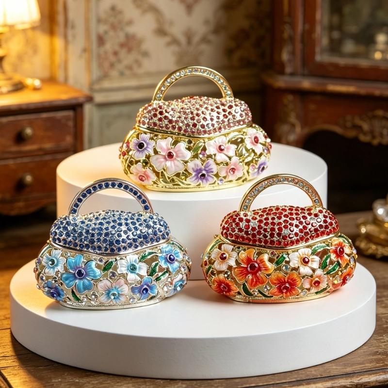 Elegant Alloy Enamel Flower Basket Decorative Jewelry Box With Traditional Craftsmanship