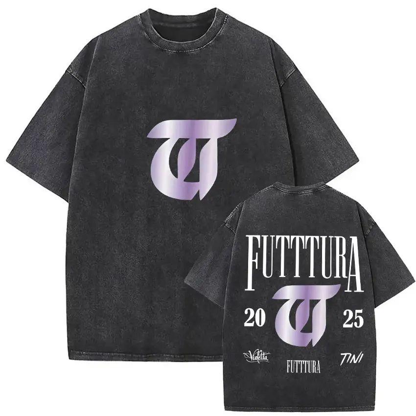 Y2K Hip Pop T Shirts Singer Tini Stoessel Futtura Album Summer Fashion Retro Washed Oversized Tshirt Print Street Wear Unisex