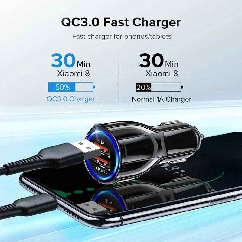 3.1A Car Charger PD QC 3.0 LED Dual USB Plug Phone Charge Adapter For iPhone 12 11 Samsung Xiaomi Huawei Fast Charging