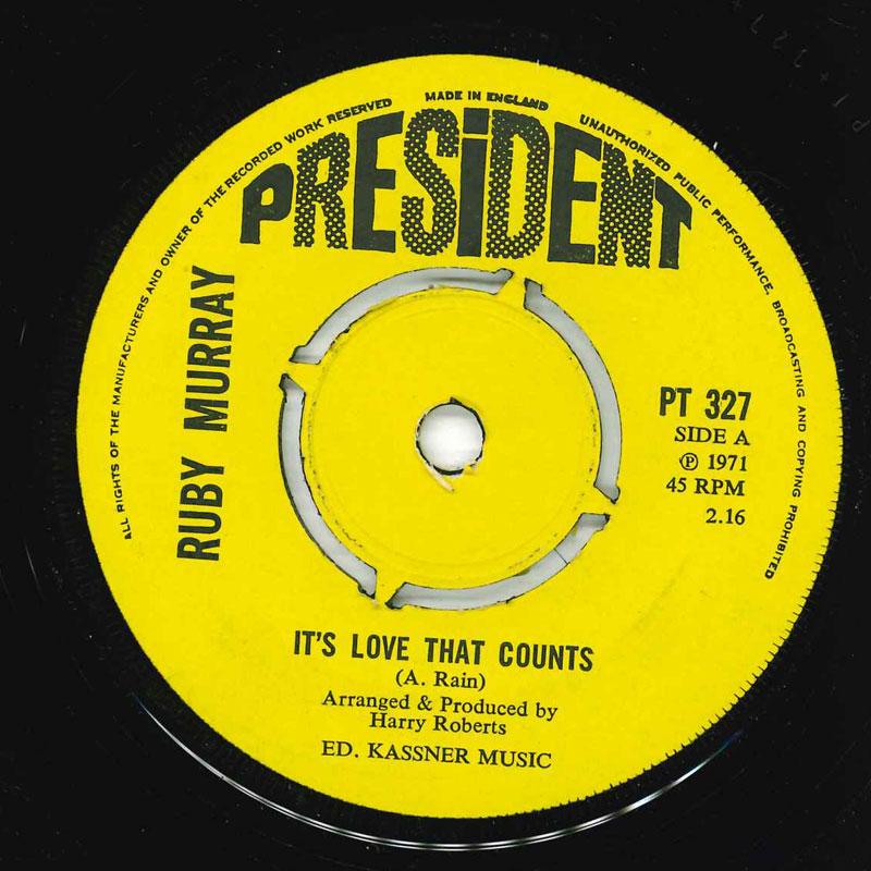 

7inch Record RUBY MURRAY - It s Love That Counts PT327 President 1971 US Pop Used