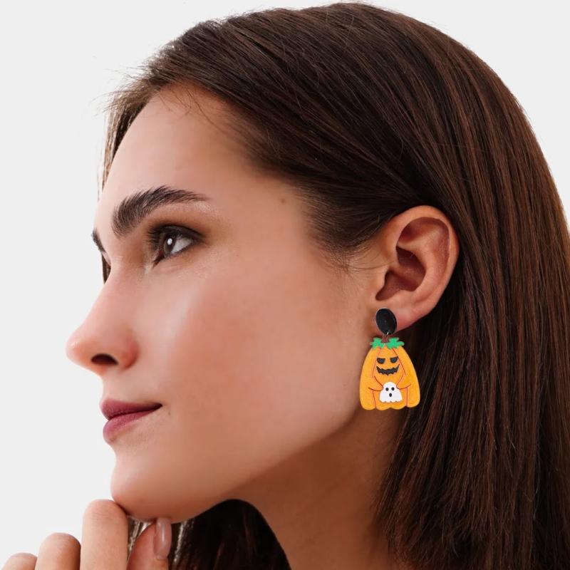 Fashion Dangle Earrings Spirit Pumpkin Skull Flower Drop Earrings Statement Jewelry Halloween Cartoon Acrylic Earrings