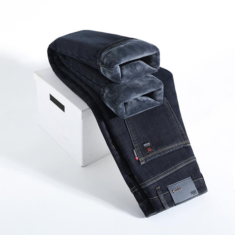 Thickened Autumn and Winter Velvet Jeans Loose Straight Trousers New High-waisted Casual Elastic Pants To Keep Warm