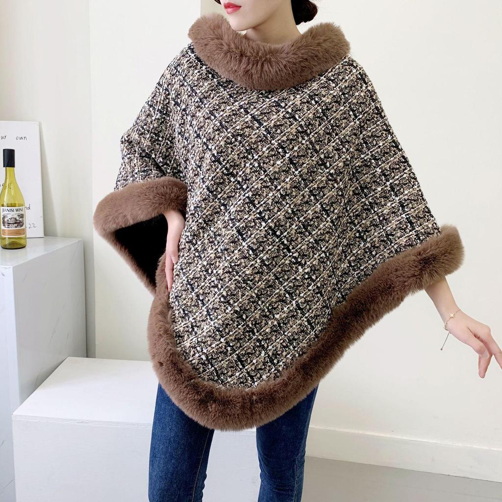 Korean-Style Women's Fur Collar Cashmere Cape: Autumn/Winter Knit Pullover Sweater Shawl