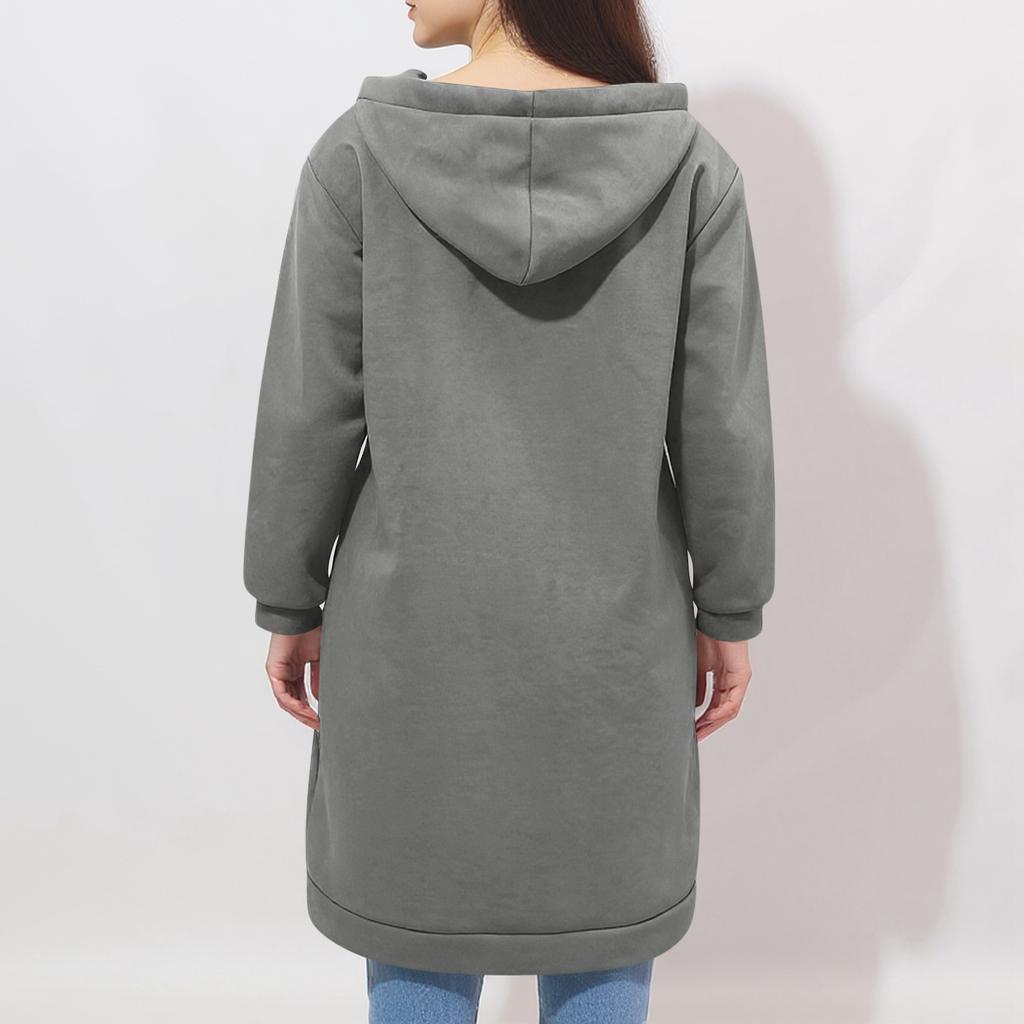 Women's Fashion Jacket Casual Solid-color Long-sleeved Cardigan Hoodie Long Coat