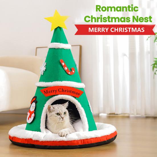 Weihnachtsmütze Haustierhaus Herbst Winter Warm Indoor Hunde Katzenbett Höhle Plüsch Kätzchen Welpe Schlafnest Zelt Haustierbedarf