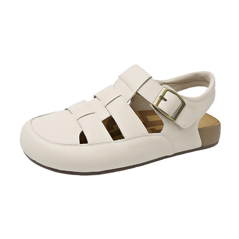 Fashion 2025 Summer Ladies Fashion Retro Matte Suede PU Hollow Closed Toe Sandals Soft Sole Sports Sandals Buckle Platform Beach