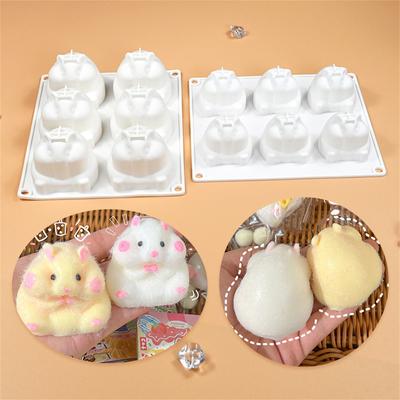 6Cavity Little Hamster Silicone Mold Baking Tool Mousse Cake Decorating Mold for Making Chocolate Candy Candle Soap