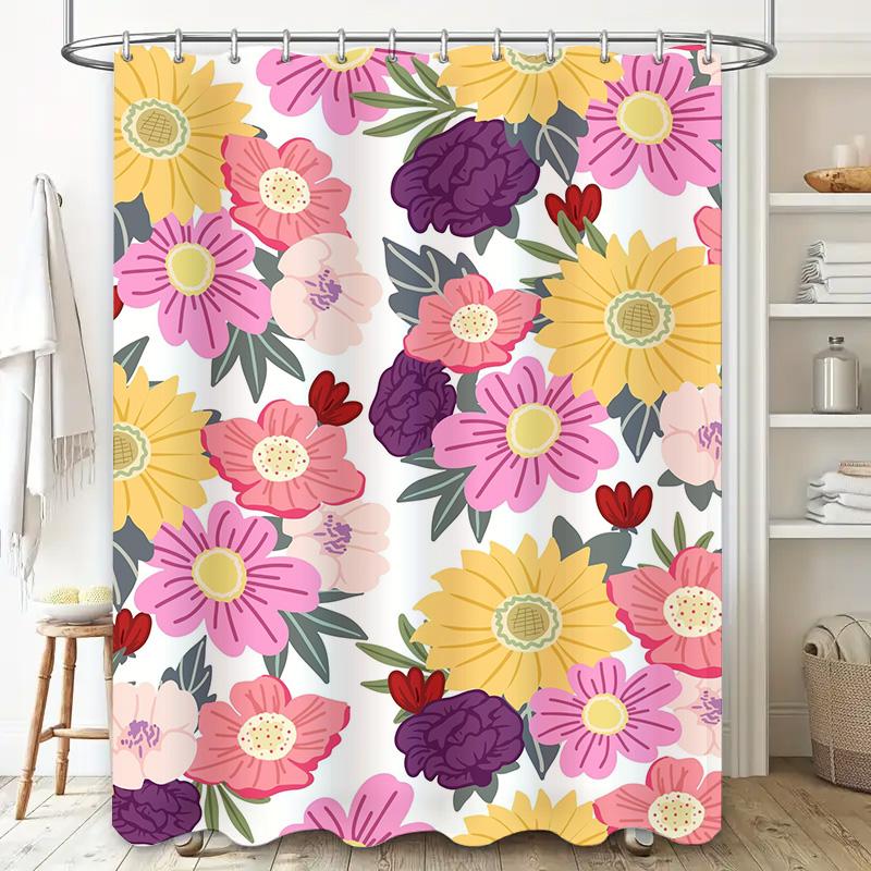 Pink Purple Yellow Sunflower Print Shower Curtain Fabric Waterproof Bath Decor Size180x200cm (6ft) Free Shipping worldwide