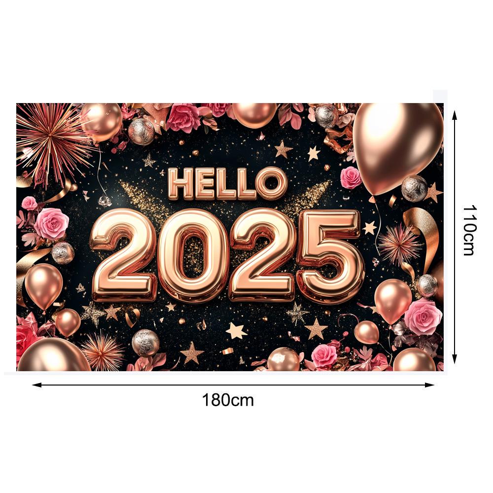 2025 Happy New Year Pink Rose Flower Theme Party Background Balloons Family Party Banner Decoration Photography Background