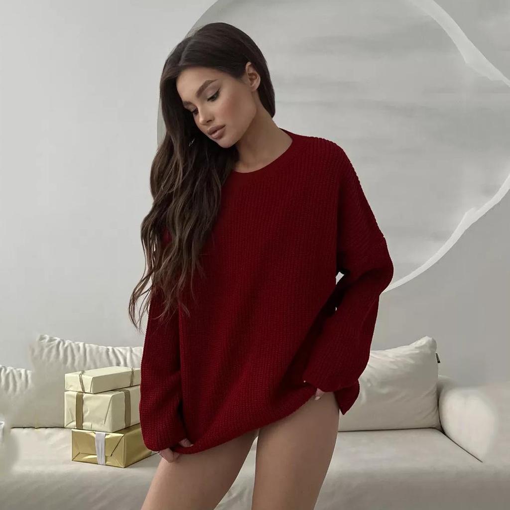 Plain Round Neck Sweater - 2024 European & American Spring/Autumn Loose Knit Pullover for Women