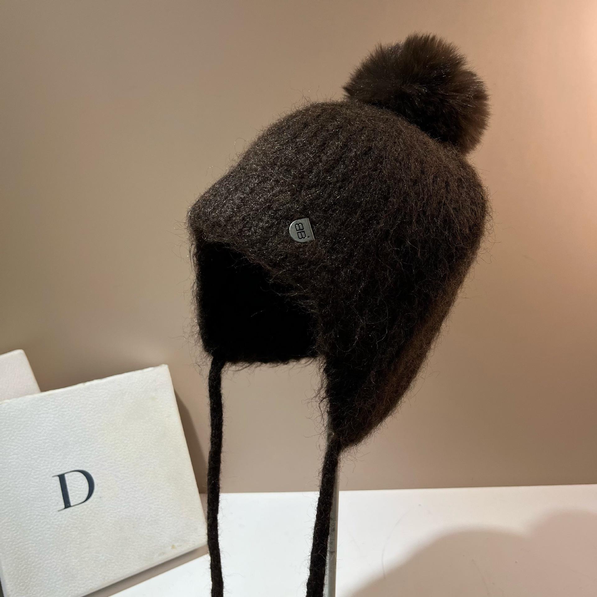 Милая ручная вязка, шапка, холодная и теплая, сумка, защита головы и ушей, ветрозащитная шапка Лей Фэн для улицы One size fits all темно-коричневого