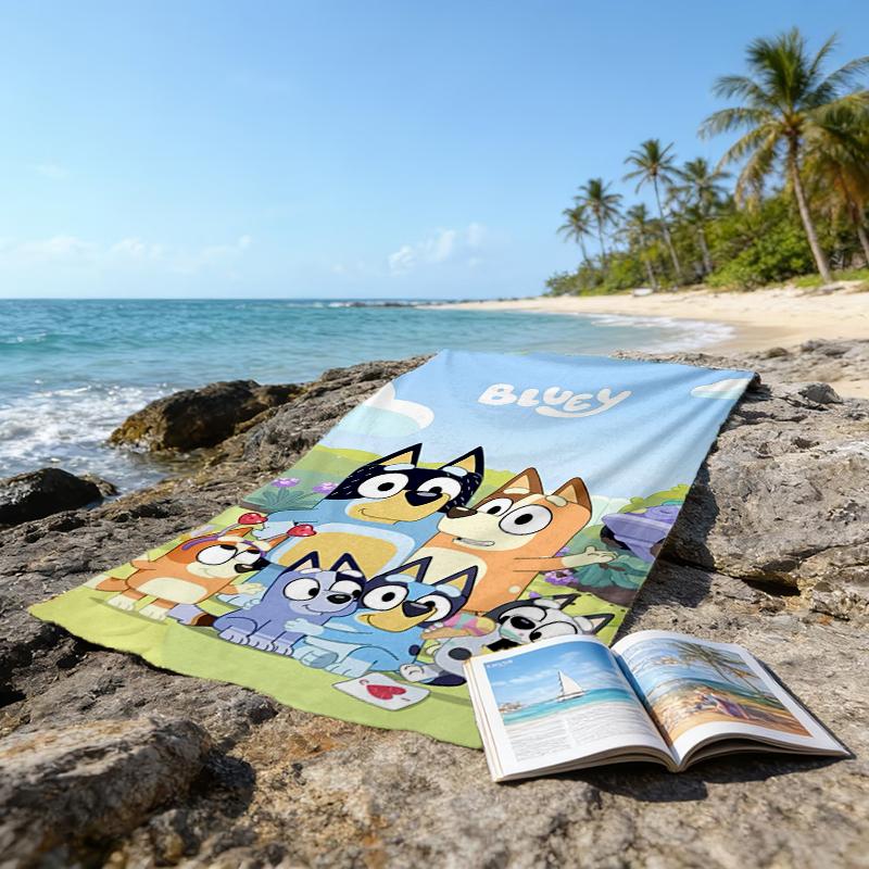 Ultra-Soft Beach Towel with Bluey Theme,Ideal for Pool - Camping, Diving - Perfect Travel Essential, Vibrant Beach Towel.