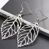 Noble Vintage Minimalist Leaf Design Bohemian Dangle Drop Charm Hollow- Out Earring Jewelry for Woman